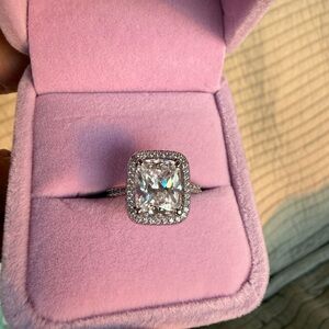 Radiant 3k Moissanite Cushion Cut Ring, set in 14k White Gold